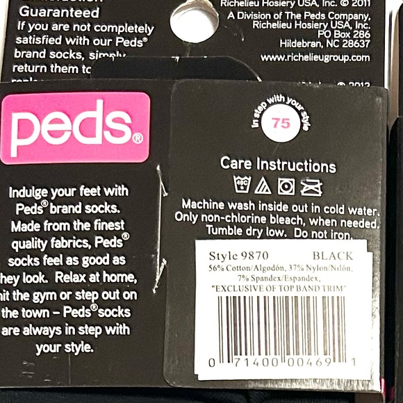 Peds Woman’s Cotton Blend Liners Black 4 Pairs shoe Size 5-10 NEW - Picture 4 of 4
